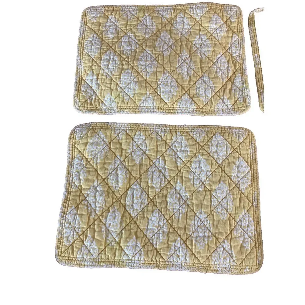 (4) Fabric Quilted Placemats 15x12‎ Cotton Yellow Cottage Core
